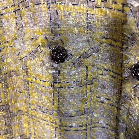 New Old Navy Studio Spotlight Yellow Tweed Cropped Jacket With Black Buttons Lin - Picture 4 of 5